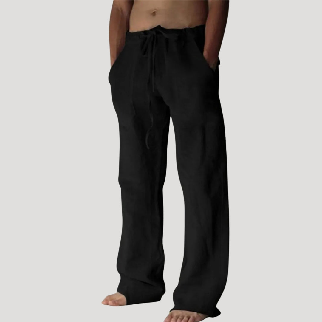 Men's Linen Pants Drawstring Waist Wide Leg Relaxed Fit