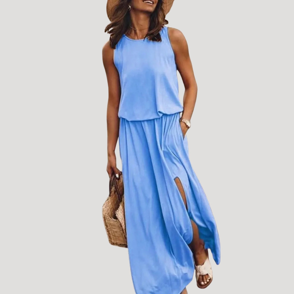 Women’s Sleeveless Maxi Dress Side Slit Casual Loose Sundress