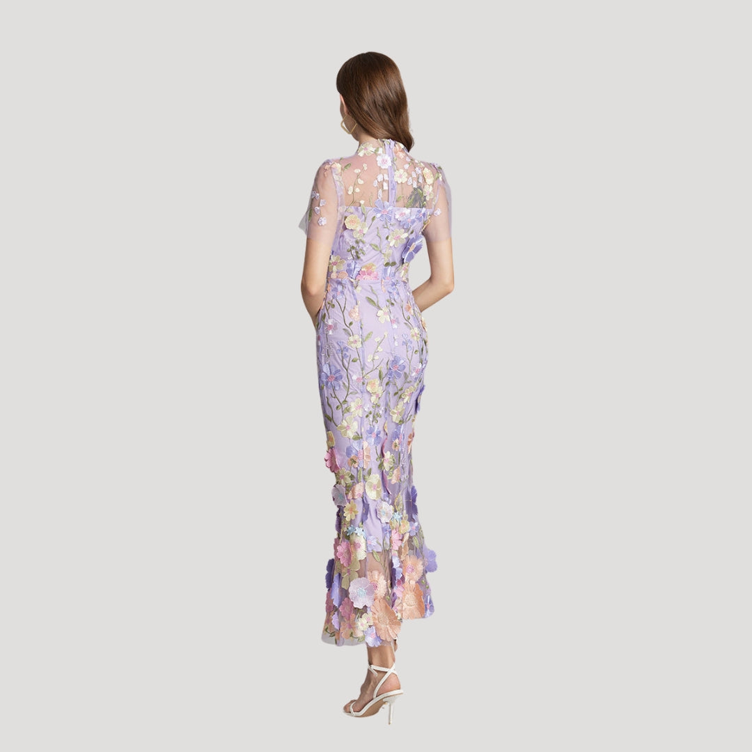 Women’s Summer Dress Floral Midi Sheer Embroidered Bodycon