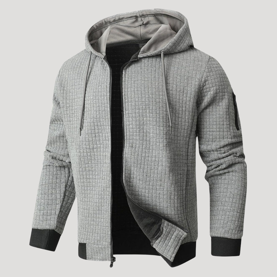 Men’s Waffle Knit Zip Hoodie Casual Lightweight Jacket