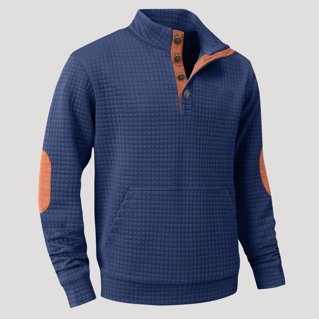 Men’s Textured Button Collar Sweatshirt Casual Pullover Top