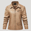 Women’s Leather Moto Jacket Zip Front Tan Casual Outerwear