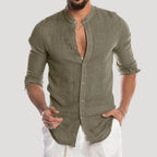 Men’s Linen Shirt Long Sleeve Button Henley Top