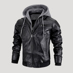 Men’s Hooded Bomber Jacket Zip Front Leather Look