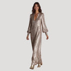 Women’s Formal Dress Sequin Maxi Long Sleeve V Neck