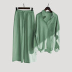 Women’s Linen Shirt Wide Leg Pants Matching Two Piece Set