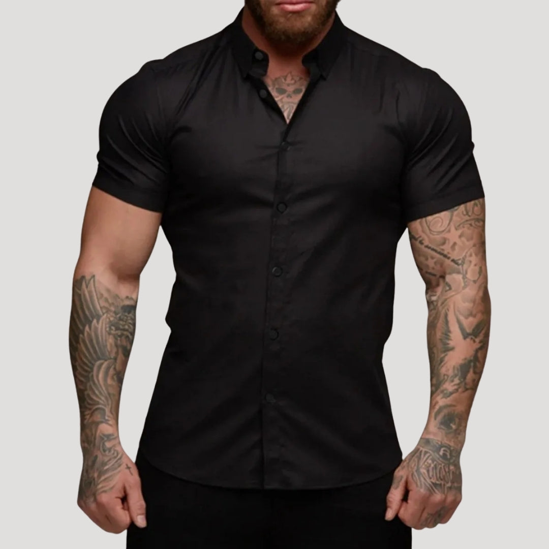 Men Short Sleeve Slim Fit Shirt Button Front Casual