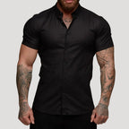 Men Short Sleeve Slim Fit Shirt Button Front Casual