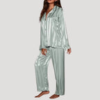 Women’s Satin Pajama Set Button Up Long Sleeve Sleepwear