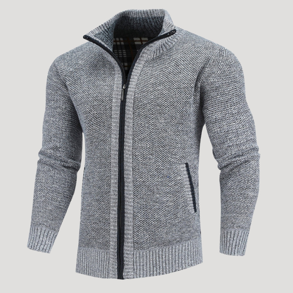 Men’s Full Zip Knit Sweater Jacket Casual Stand Collar Coat