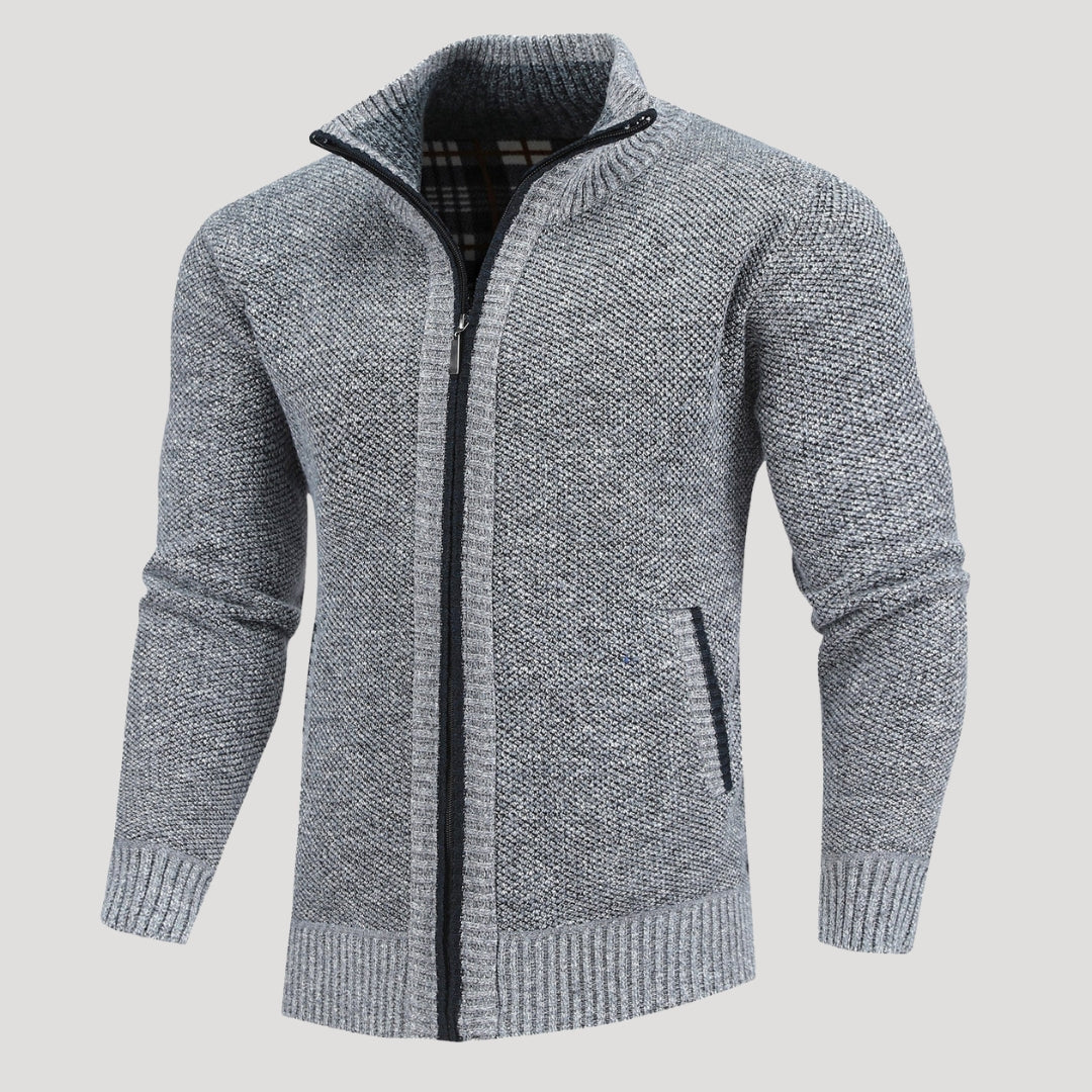 Men’s Full Zip Knit Sweater Jacket Casual Stand Collar Coat