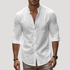 Men’s Linen Button Up Shirt Relaxed Long Sleeve Overshirt