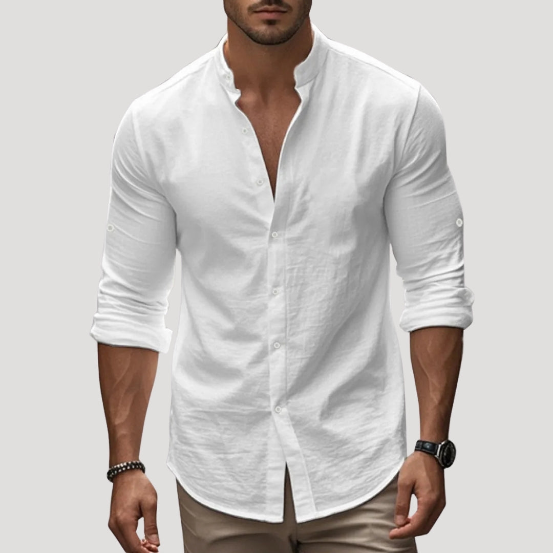 Men’s Linen Button Up Shirt Relaxed Long Sleeve Overshirt