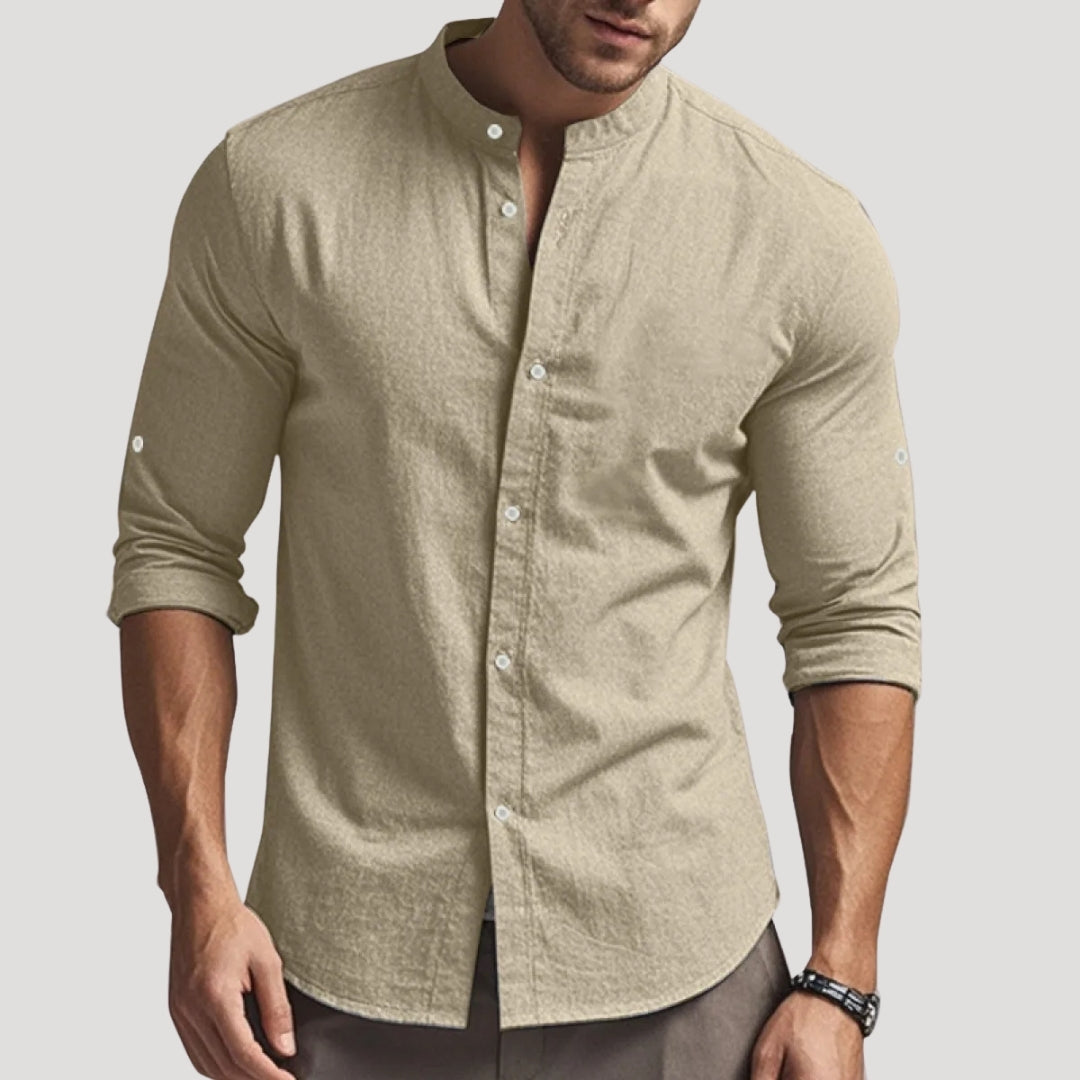Men’s Linen Button Up Shirt Relaxed Long Sleeve Overshirt