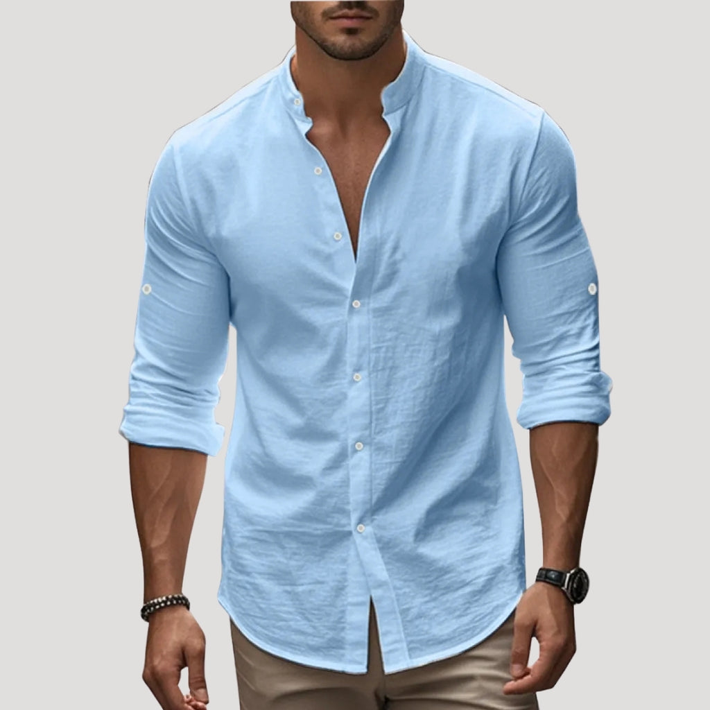 Men’s Linen Button Up Shirt Relaxed Long Sleeve Overshirt