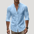 Men’s Linen Button Up Shirt Relaxed Long Sleeve Overshirt