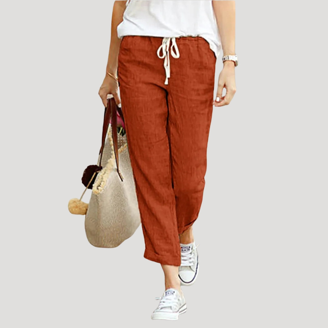 Women’s Linen Blend Drawstring Trousers Relaxed Casual Fit