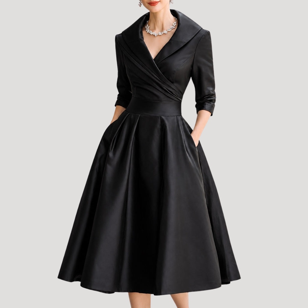 Women Wrap Midi Dress V Neck Elegant Fit Flared Skirt