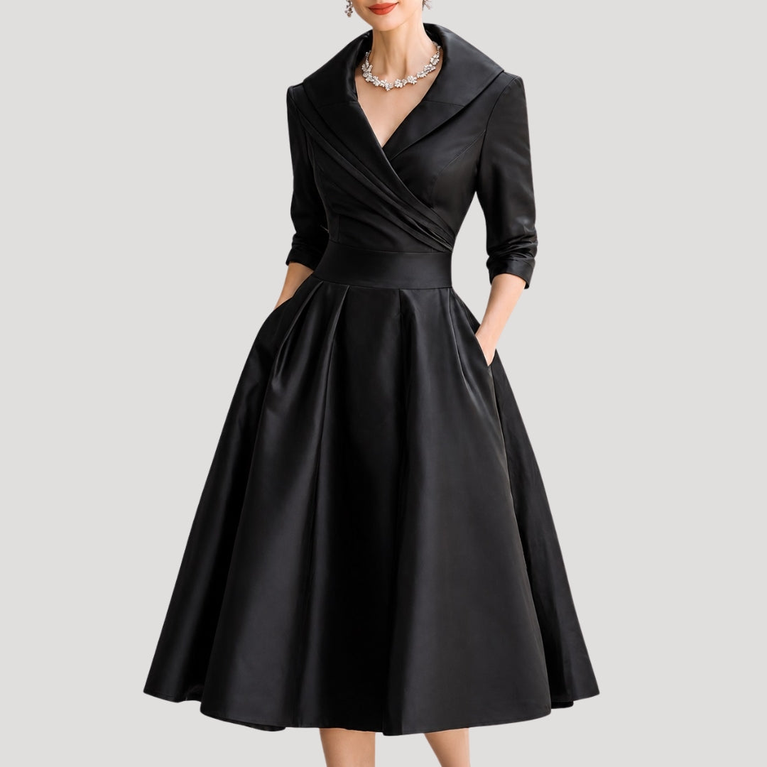 Women Wrap Midi Dress V Neck Elegant Fit Flared Skirt