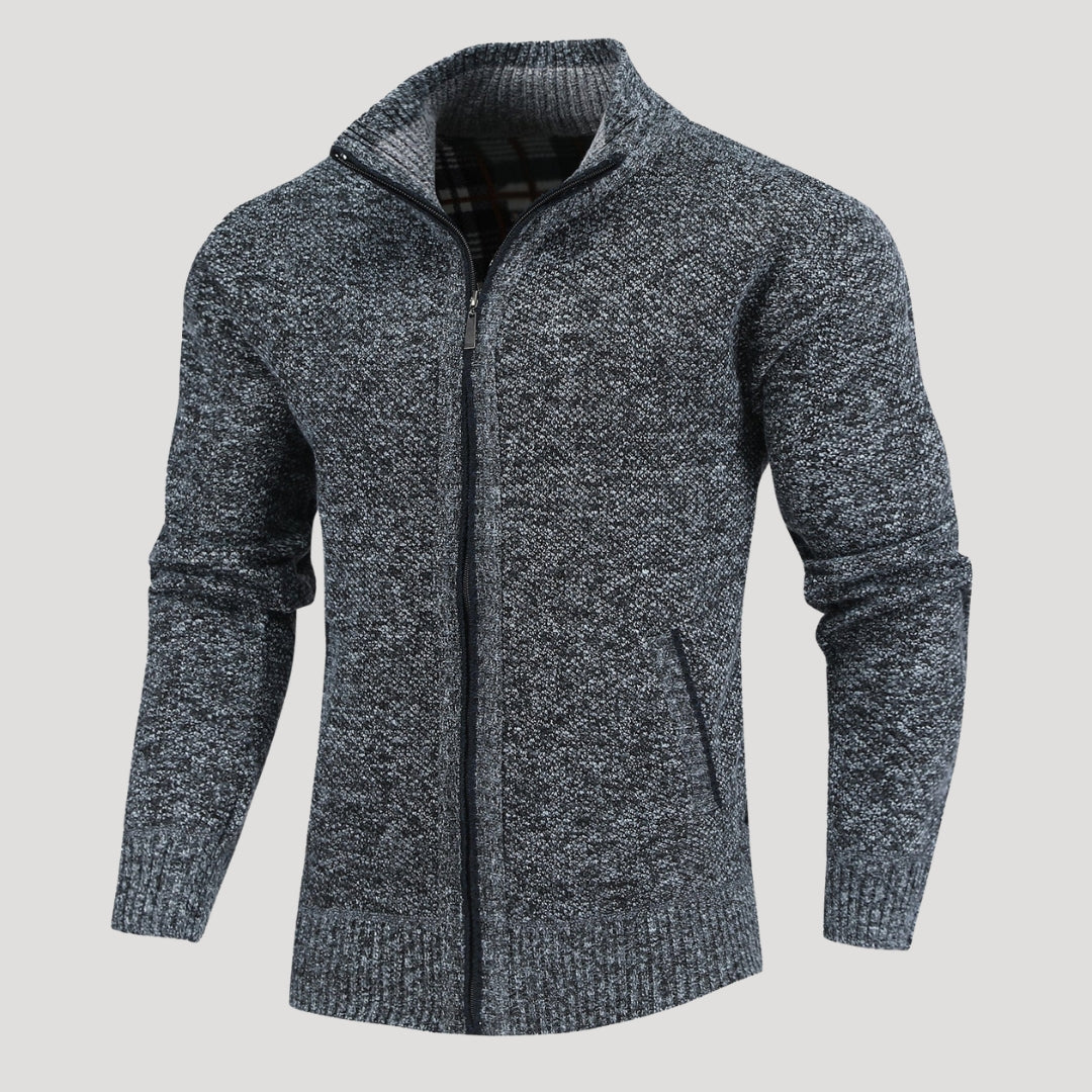 Men’s Full Zip Knit Sweater Jacket Casual Stand Collar Coat