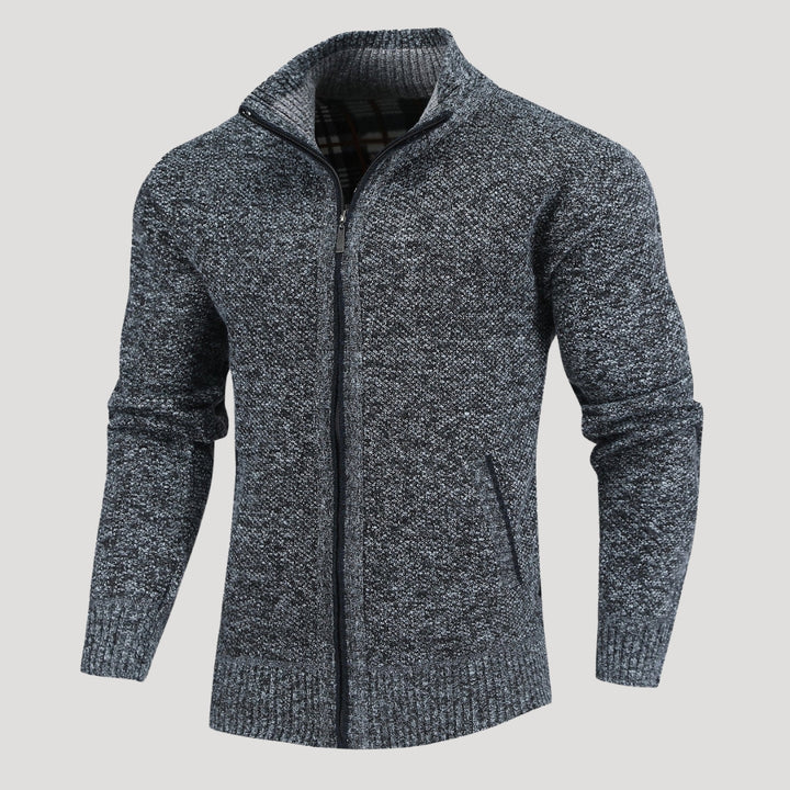 Men’s Full Zip Knit Sweater Jacket Casual Stand Collar Coat
