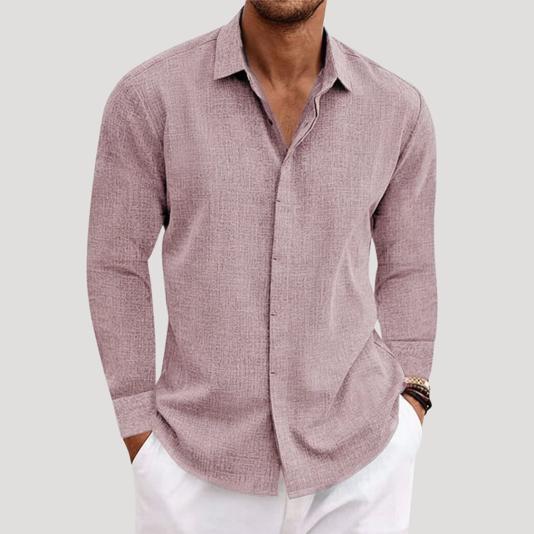 Men’s Long Sleeve Shirt Casual Button Linen Summer