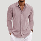 Men’s Long Sleeve Shirt Casual Button Linen Summer
