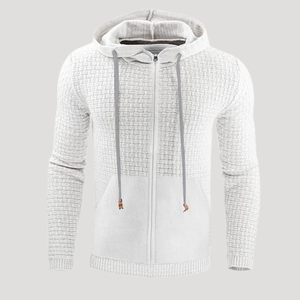 Men’s Full Zip Knit Hoodie Textured Sweatshirt Jacket