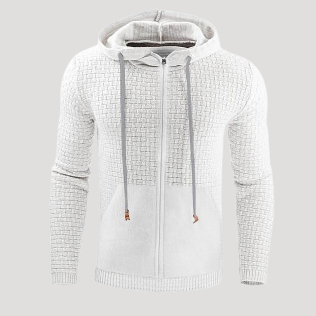 Men’s Full Zip Knit Hoodie Textured Sweatshirt Jacket