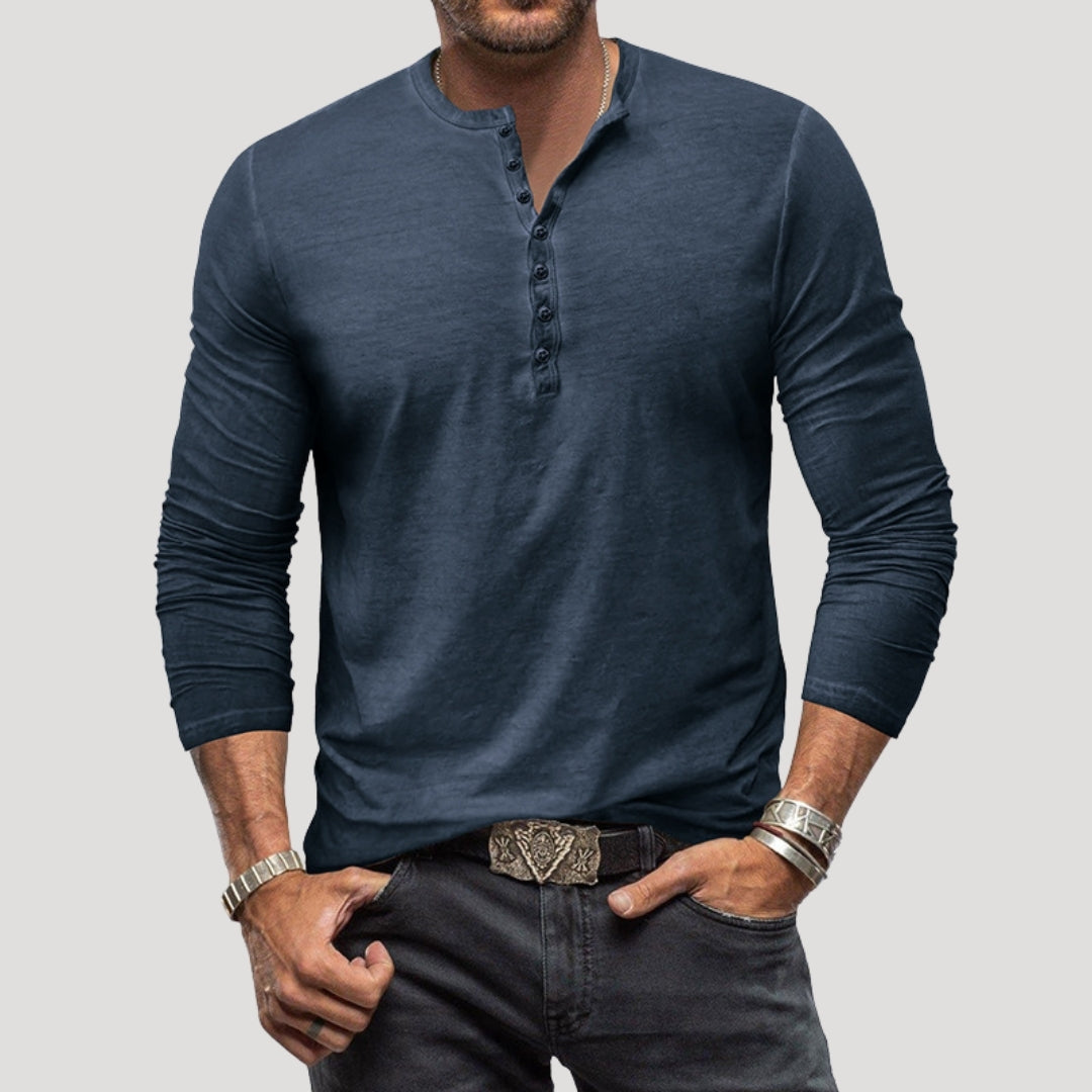 Men’s Long Sleeve Henley Cotton Shirt Casual Style