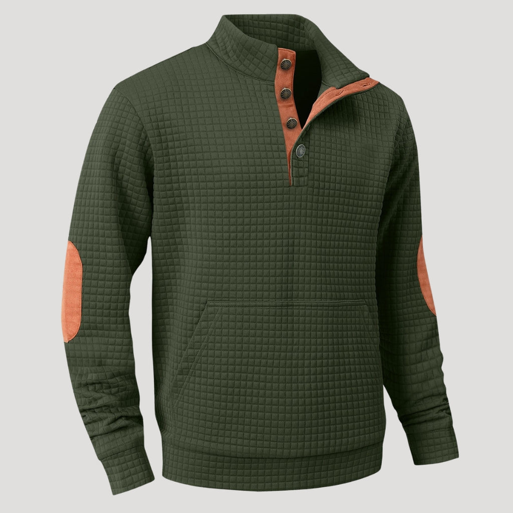 Men’s Textured Button Collar Sweatshirt Casual Pullover Top