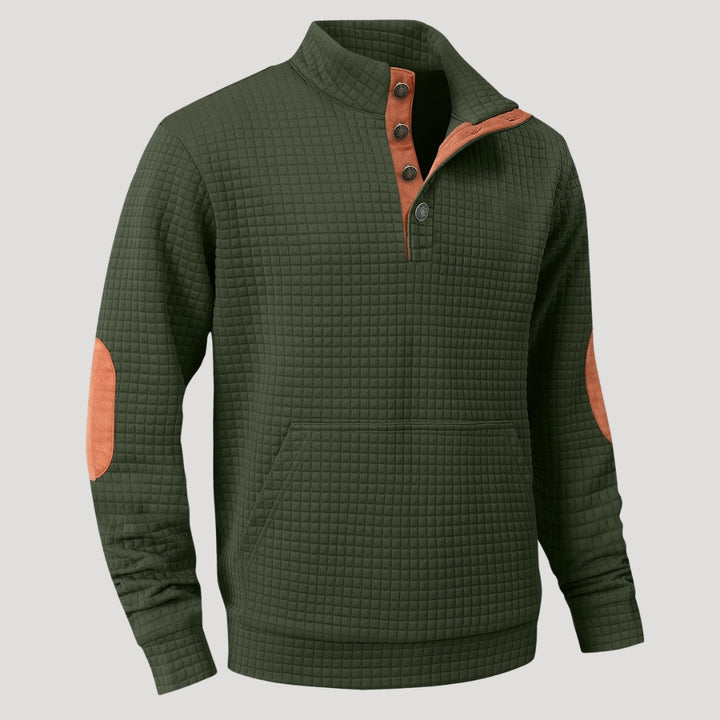 Men’s Textured Button Collar Sweatshirt Casual Pullover Top