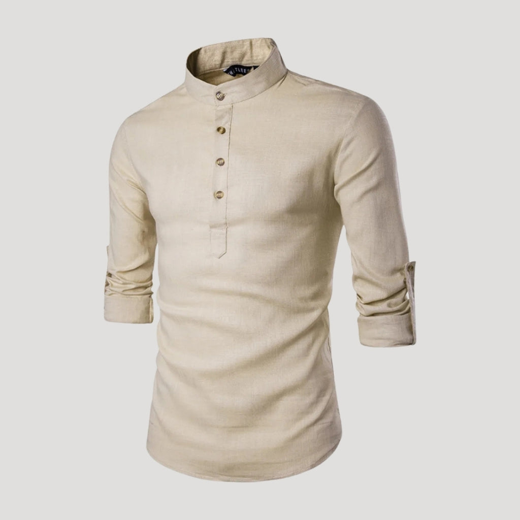 Men’s Long Sleeve Henley Shirt Stand Collar Casual Top
