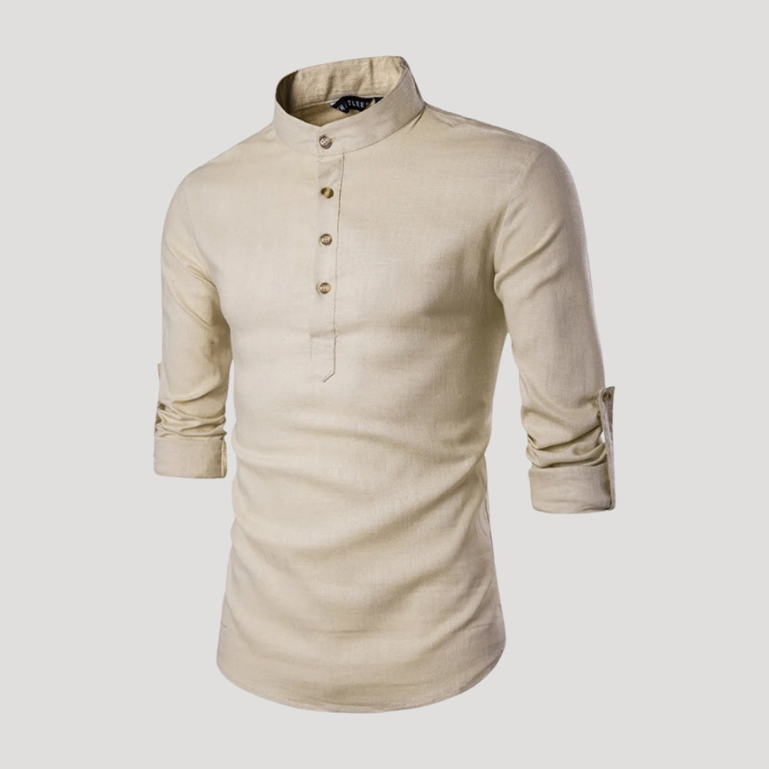 Men’s Long Sleeve Henley Shirt Stand Collar Casual Top