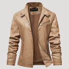 Women’s Leather Moto Jacket Zip Front Tan Casual Outerwear