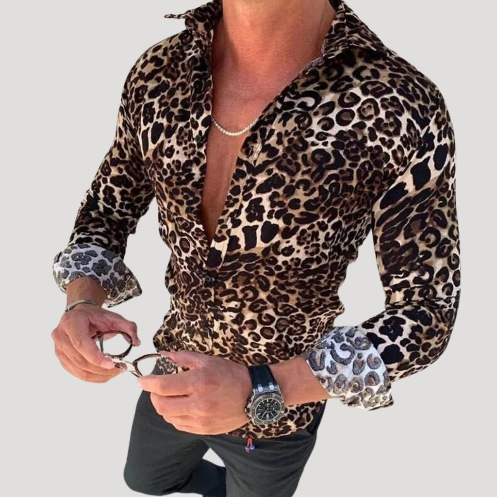 Men’s Slim Fit Patterned Shirt Long Sleeve Button Down Top