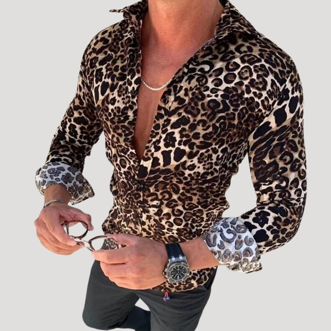 Men’s Slim Fit Patterned Shirt Long Sleeve Button Down Top