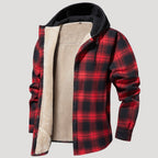 Men’s Red Plaid Flannel Hooded Sherpa Jacket