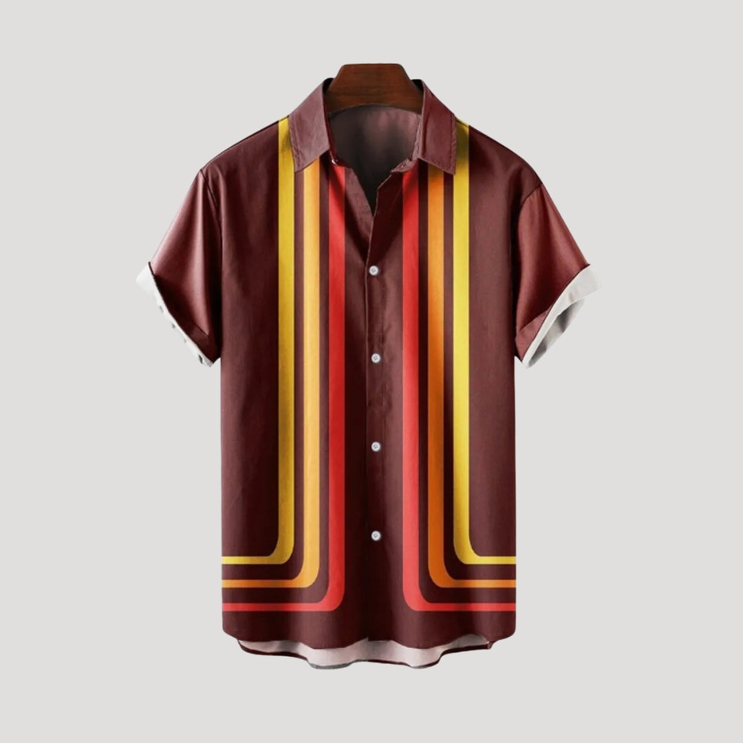Men’s Striped Button Up Short Sleeve Shirt Relaxed Fit Casual