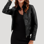 Women’s Faux Leather Biker Jacket Zip Front Moto Coat
