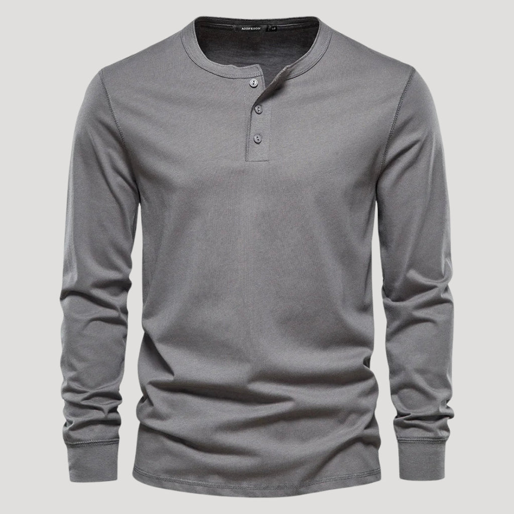 Men’s Long Sleeve Henley Shirt Casual Slim Fit Pullover Top