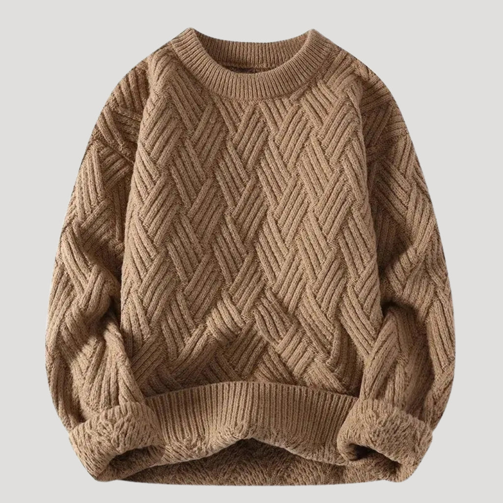 Men’s Cable Knit Sweater Relaxed Fit Crewneck Pullover Top