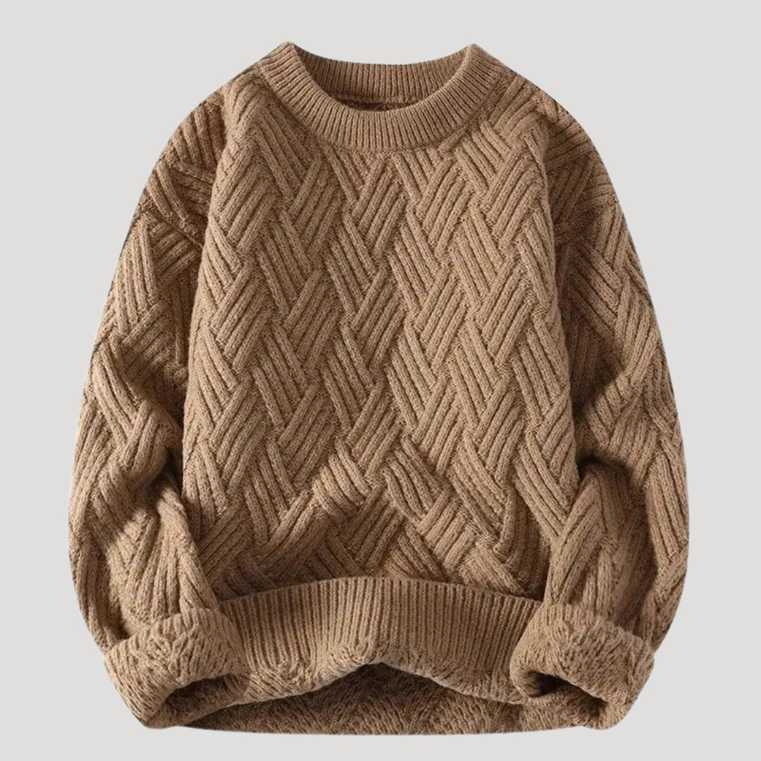 Men’s Cable Knit Sweater Relaxed Fit Crewneck Pullover Top