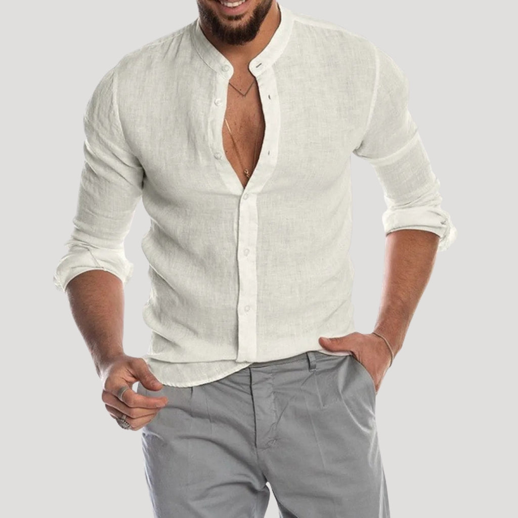 Men’s Linen Shirt Long Sleeve Button Henley Top