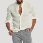 Men’s Linen Shirt Long Sleeve Button Henley Top