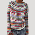 Women’s Fair Isle Knit Sweater Round Neck Pullover Top