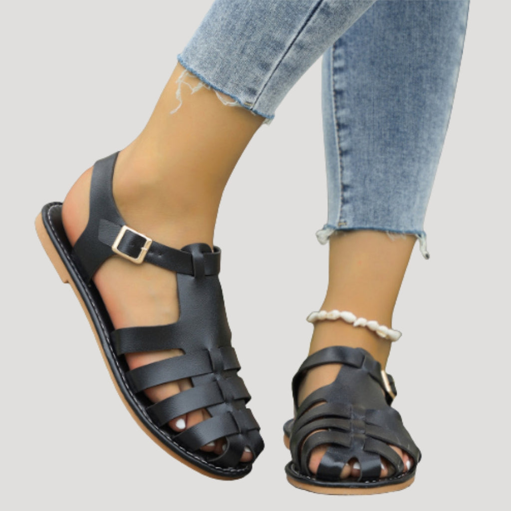 Women’s Buckle Strap Sandals Open Toe Casual Flats