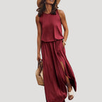 Women’s Sleeveless Maxi Dress Side Slit Casual Loose Sundress