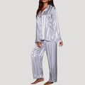Women’s Satin Pajama Set Button Up Long Sleeve Sleepwear