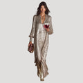 Women’s Formal Dress Sequin Maxi Long Sleeve V Neck